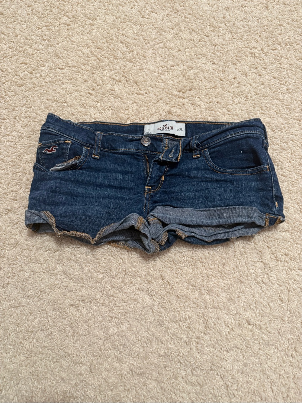 Hollister Indigo Dark Blue Rolled Hem Denim Shorts